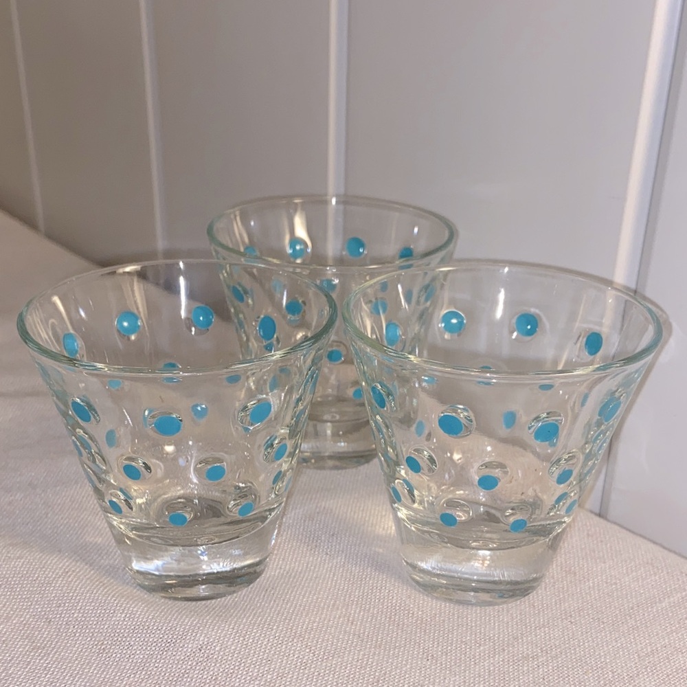 Vintage shot glasses turquoise polka dot barware set of 3  MCM